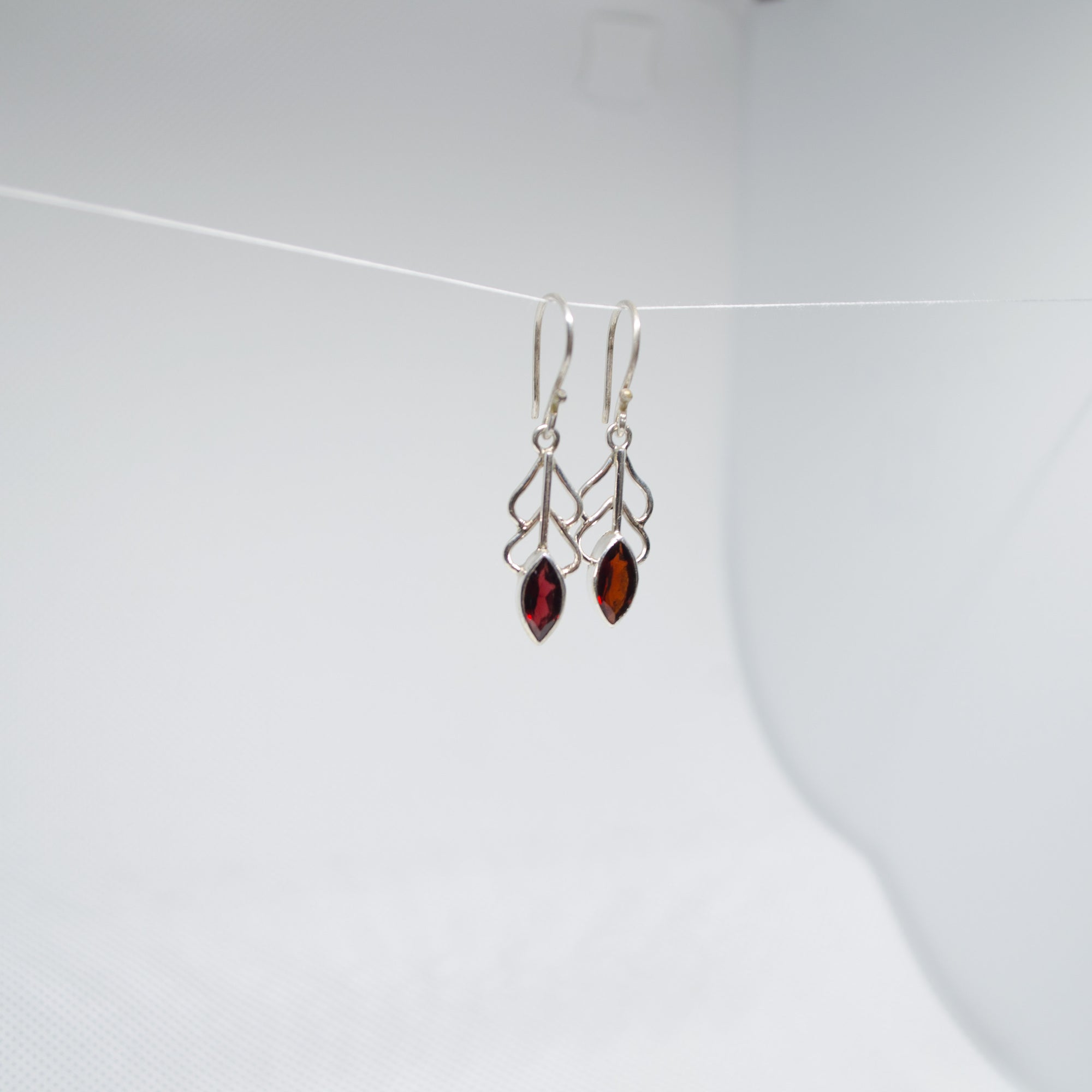 Lata - Delicate Vine with Red Garnet Earrings
